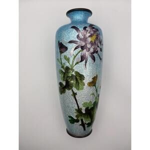 Antique Japanese Meiji Ginbari Cloisonné Enamel Vase 7"